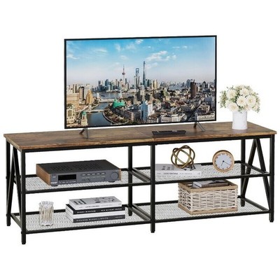 Long 55'' TV Cabinet Console Table Metal Frame Industrial Open Mesh Shelves New