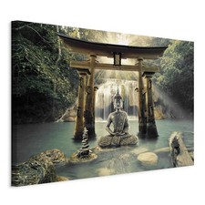 Bilder Buddha Vlies Leinwandbild 1 tlg Wandbilder XXL Landschaft Zen Wasserfall