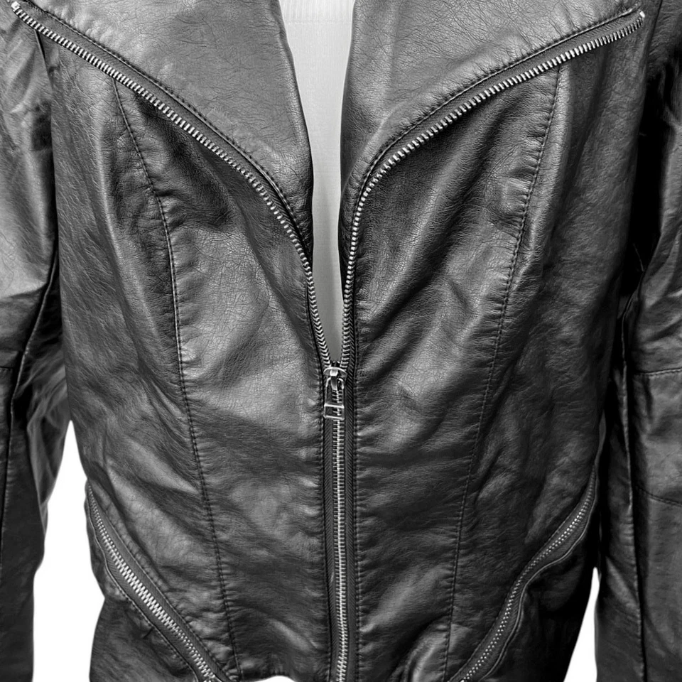 Abrigo Chaqueta City Chic Para Mujer Negro Imitación Cuero Vegano Cremallera Completa Motociclista Moto Talla S Foto 3 de 4