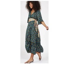 NWOT Silk & Salt Women's Journey Maxi Wrap Dress African Peacock XS