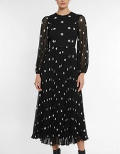 ZIMMERMANN "Sunray" crepe midi dress in black/cream spot size 0/AU6 BNWT
