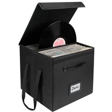 12 Inch Vinyl Record Storage Box Waterproof Album Organizer with Lid and Handles