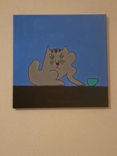 Cat Painting On Stretched Canvas Original Acrylic Painting Wall Decor 12x12"