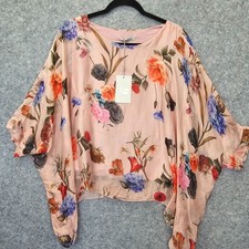 Elena Baldi Blouse Small Blush Floral Silk Overlay Lagenlook Whimsy ITALY New