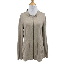 St John Spa Jacket Womens Medium Stone Full Zip Stretch Lightweight Front Pocket
