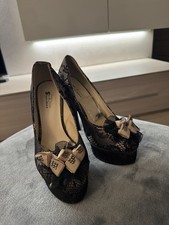 Scarpe Donna Tacco 39 Sissi.miss Décolleté Pizzo Nero Fiocco Plateau Cerimonia