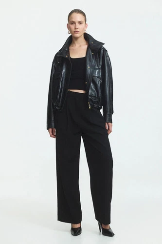 Annette Leather Jacket Women’s Black Cropped Oversized Genuine Leather Jacket image 2