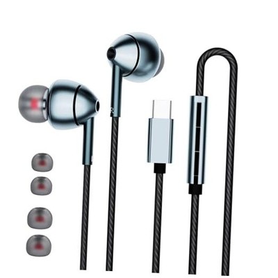 Auriculares USB-C con cable con micrófono, control de volumen, Negro -