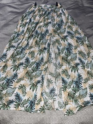 Francescas Mi Ami Green Boho Tropical Flowing Relaxed Skirt Maxi Slit Womens XS