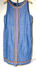 Talbots Linen Scallop Detail Embroidered Chambray Shift Dress Size 14