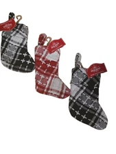 Holiday Time Christmas Stockings ~ Lot of 3 Mini Stocking Plaid 7" Tall New