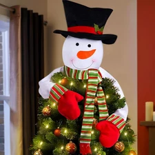 Christmas Tree Topper Snowman Hugger with Lights Strips - Xmas Holiday Winter Wo