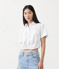 NWT Banana Republic 65 POCKETED CROPPED SHIRT, White, Sz S