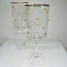 Christmas Wine Glasses Gold Bow Rhinestone Elegant Bar Set of 2 SHIPS PRIORITY
