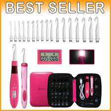 Ergonomic Crochet Hooks Set 17 Sizes with Light