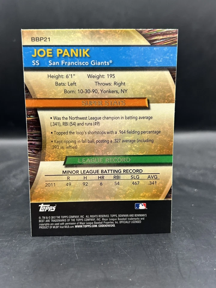 2012 Bowman #BBP21 Joe Panik Bowman's Best Prospects - Image 2 of 2