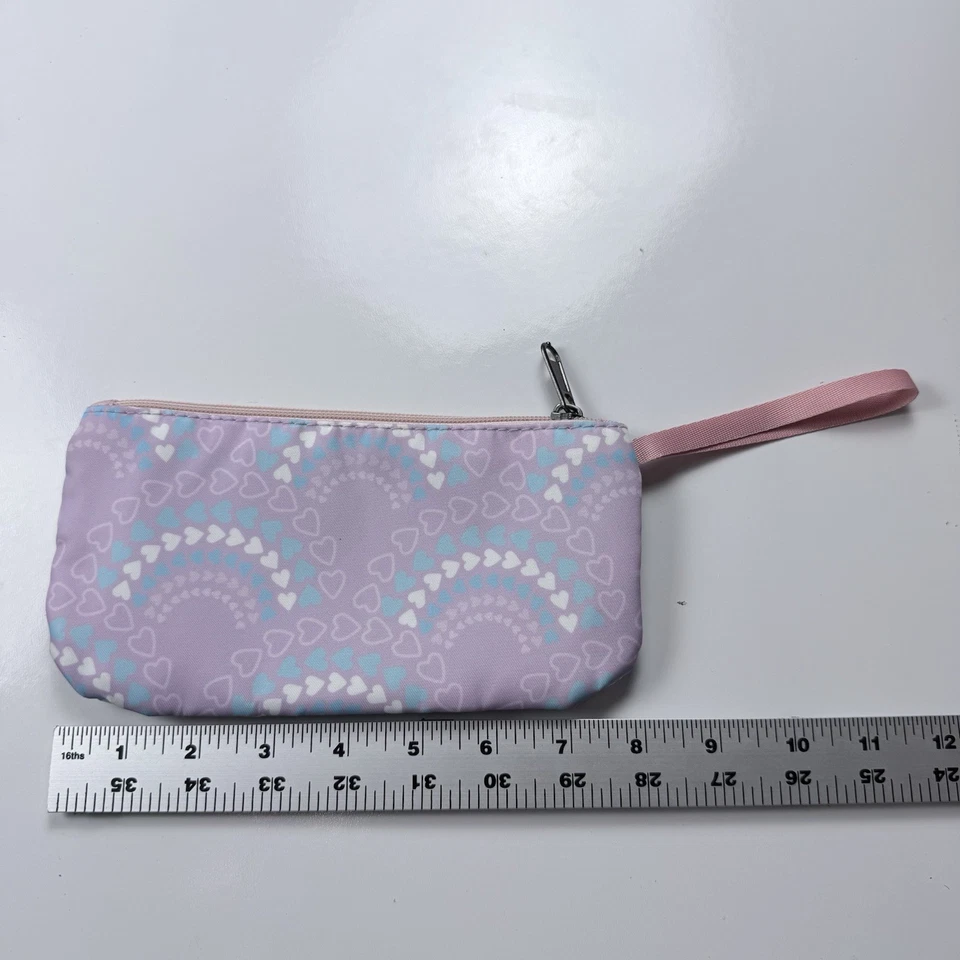 "Linda bolsa de cosméticos pequeña muñeca con cremallera arco iris corazón púrpura 7"" pastel" Foto 2 de 4