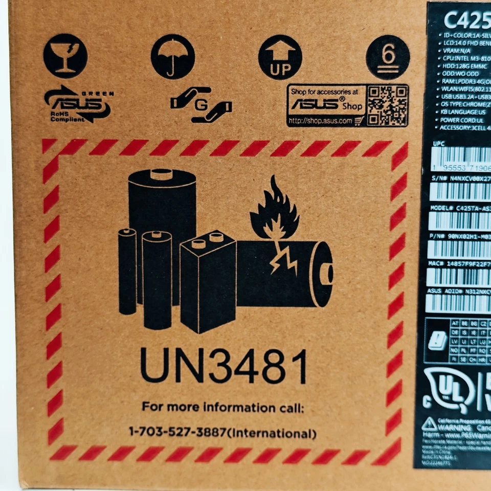 ASUS Chromebook C425 Clamshell Laptop 14" FHD Intel m3 128GB eMMC 4GB RAM Silver - Image 4 of 4