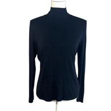 Akris Punto Black Stretch Knit Turtleneck Top Size 12 long Sleeve Zip back