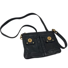 Marc Jacobs Black Leather Turnlock Double Front Pocket Crossbody Purse