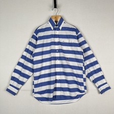 Vintage Tommy Hilfiger Mens M Button Down Shirt Blue White Striped Crest Logo