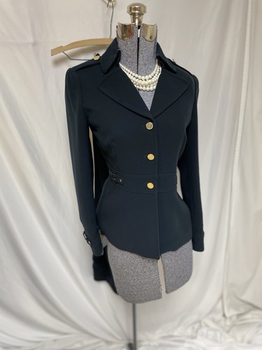 Tahari ASL Pant Suit Size 2P Petite Two Piece Set Navy Blue Power Suit Gold Tone - Picture 18 of 24
