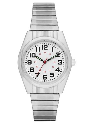 Men'S Watch: Silvertone Case, White Easy Read Dial, Silvertone Expansion Band (F
