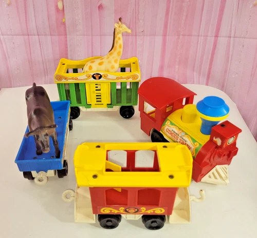 Vintage Fisher Price Little People #991 Circus Train Green Cage Car Red Blue