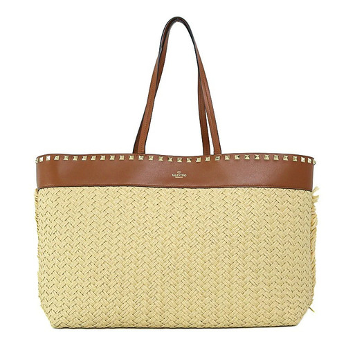 Valentino Garavani Rockstud Basket Tote Bag TW2B0G19PWC Raffia Leather Beige