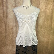 Vintage Satin Lace Cami Tank Top 90s Slip Sheer Floral V Neck Coquette Romantic