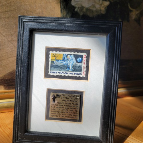 Apollo 11 First Man on the Moon Stamp Framed Display NASA 1969 Space Memorabilia