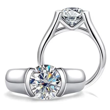 Exquisite D/VVS1 2ct 8mm Moissanite Solitaire Band Ring 925 Silver Sz 6-9 GRA WG