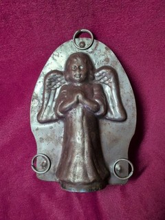 Antique Vintage Metal Tin Angel Figure Ice Cream? Chocolate? Mold 2 Pc.