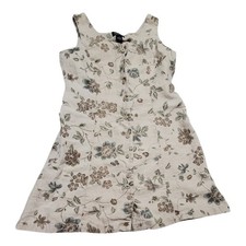 90s Button Front Linen Dress Floral Sleeveless Rafaella Sz 12 Back Tie 