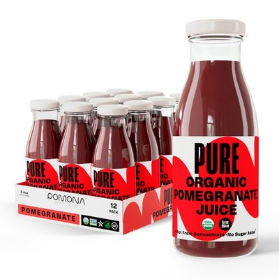 Pure Pomegranate Juice, 8.4 Ounce Bottle, Cold Pressed Organic Juice, Pack of 12