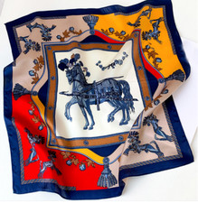 100 Silk 20" small square Scarf Women neckerchief Wrap yellow navy blue