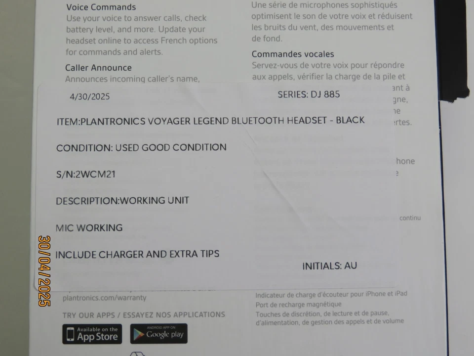 Plantronics Voyager Legend Bluetooth Headset - Black / Silver [DJ885] - Image 2 of 4