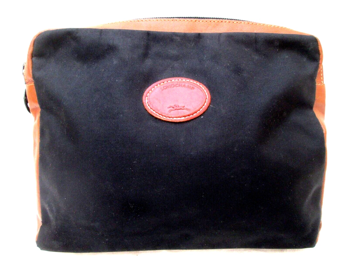 LONGCHAMP Trousse de toilette toile noire/ cuir TBEG Authentique