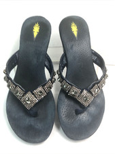 Volatile Womens Wedge Sandals Sz 8 Pearl Blue Leather w/rhinestones 1 missing U