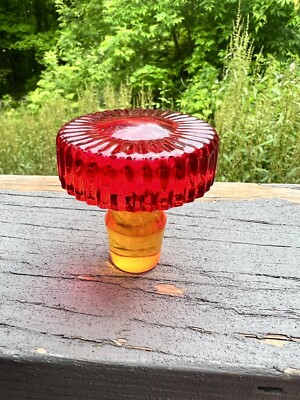 Vintage MCM Rainbow Glass Amberina Decanter w/ Rare Viking stopper