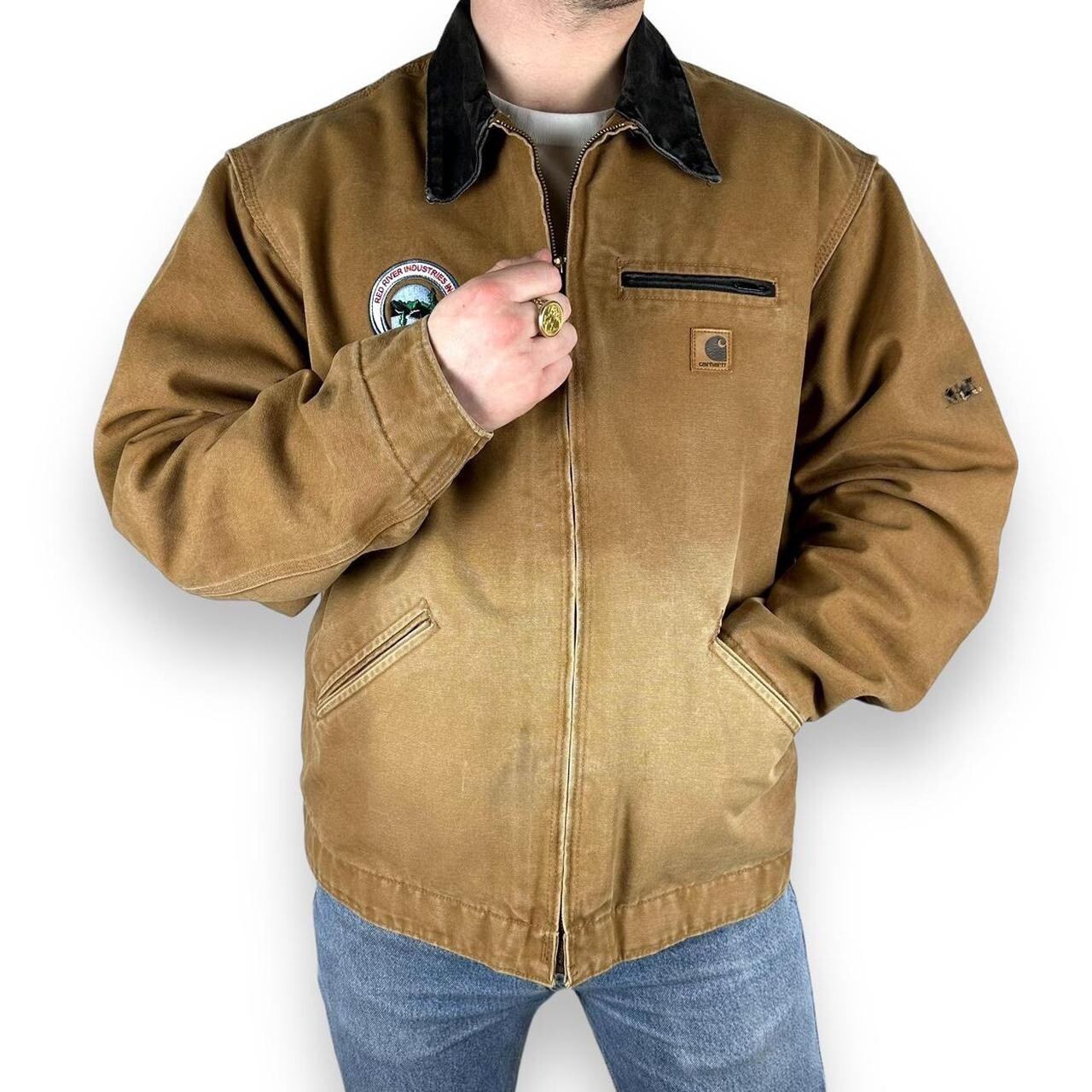 RARE Vintage Carhartt J97 BRN Detroit Blanket Lined Jacket, Tan, XXL (CB306)