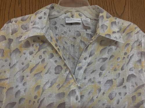 Alfred Dunner Animal Print Button Front 3/4 Sleeve Top Metallic Thread Size 14 - Picture 3 of 7