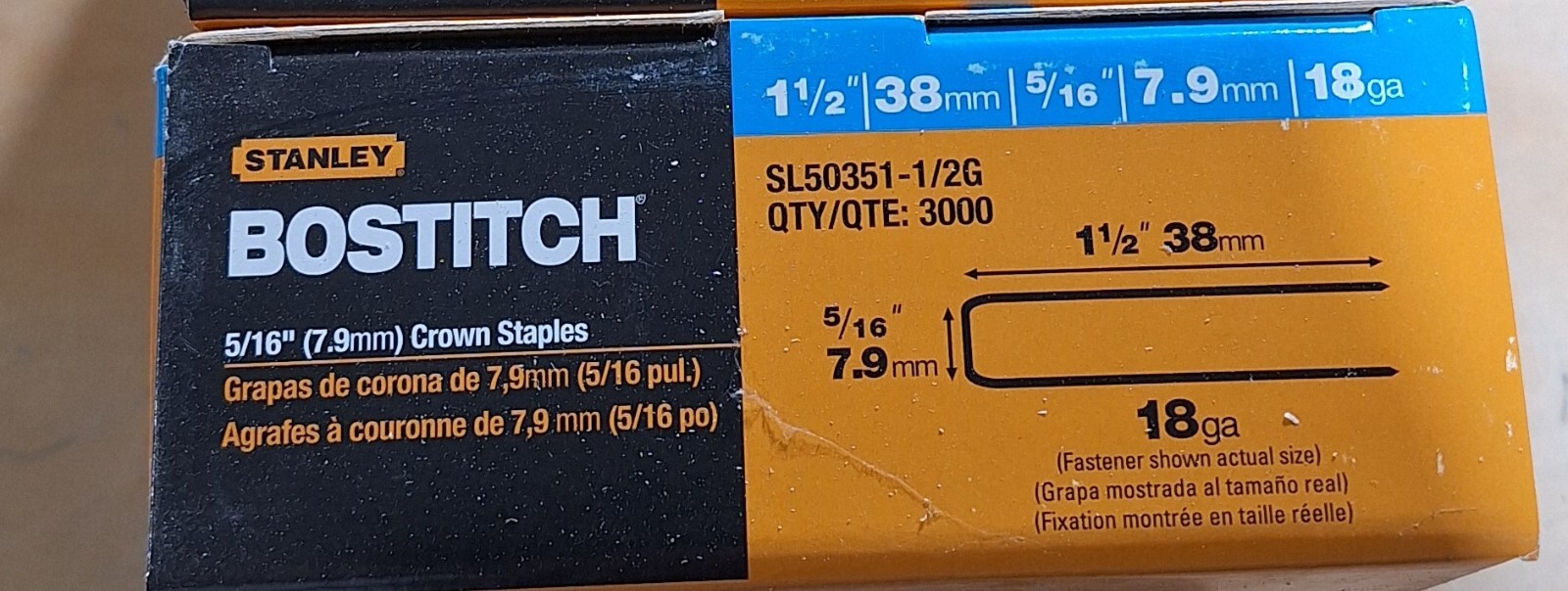 Bostitch SL5035 1-1/2" 5/16" Crown type 18 Gauge Staples 3,0