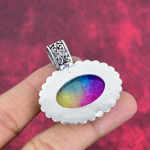 Colgante de joyería de plata de ley 925 hecho a mano con piedras preciosas de cuarzo solar arco iris - Imagen 6 de 6