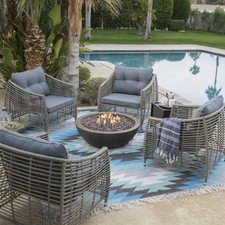 Patio Furniture Conversation Set With Fire Pit Table Metal Chairs