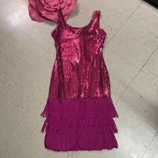 Vintage NADINE Sz 7 Fuchsia Sequin Fringe Party Dress Union Made Flapper