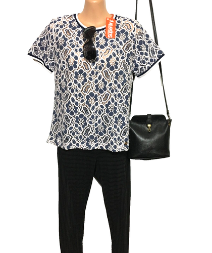 Superdry Tori Lace top, sz. 8, denim blue/cream, ***NWT - Picture 3 of 10