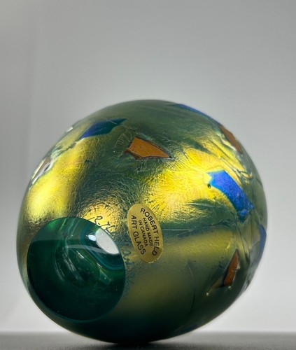 Robert Held Signed Art Glass Ginger Pot Hand Blown Vase Gold Mixed Media Mosaic - Picture 11 of 18