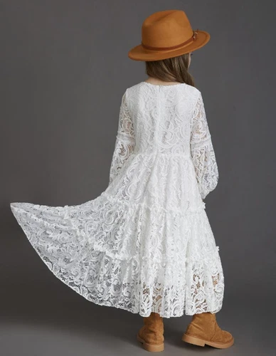 Girls Lace Long Sleeve Pink Dress Baby Kids Bohemia Princess Party Costumes - Picture 16 of 28