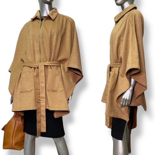Joan Rivers Cape Coat Womens Small Camel Belted Jacket With Zip Front